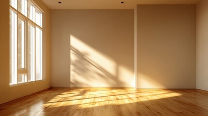 Poster - Bright, spacious room with wooden flooring and natural light streaming through large windows.