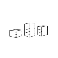 Fototapete - Three Cubic Boxes: Three cubic boxes of varying sizes are arranged in a row against a white background.  The boxes are simple line drawings, suggesting storage or modularity.