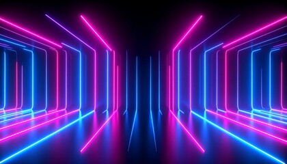 Wall Mural - 3d render, abstract panoramic background, neon light, laser show, impulse, equalizer .