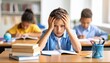 © Nashihal - Frustrated boy holding head over homework at school desk