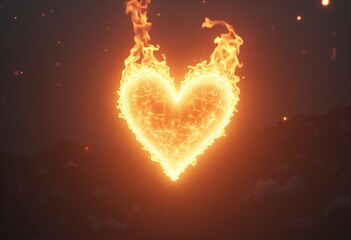 Aufkleber - Glowing heart made of light and flame floating in darkness, symbolizing love and passion