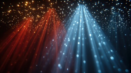 Poster - Vibrant beams of colored light illuminate a dark background, creating a magical atmosphere filled with sparkling effects.