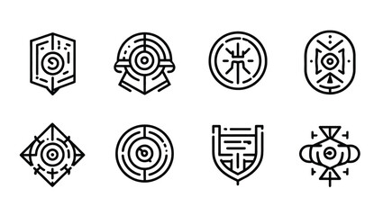 Poster - Vector art of eight abstract geometric symbols isolated on white background, each with a unique design