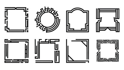 Poster - Vector art of eight geometric frames isolated on white background, each with a unique design