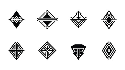 Poster - Vector art of eight unique diamondshaped geometric designs, isolated on white background, showcasing abstract patterns and lines