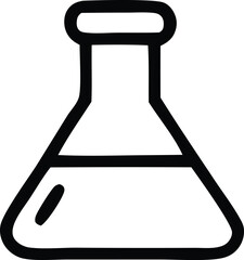 Aufkleber - Stylized Black and White Illustration of a Laboratory Erlenmeyer Flask with Liquid Illustrating Science Chemistry Experimentation and Education with a Simple Clean and Minimalist Design