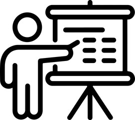 Poster - Person pointing at presentation board with data and charts during a meeting