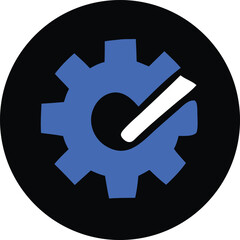 Poster - Gear with Check Mark Inside a Black Circle Representing Settings Configuration or Approval with a Modern and Minimalist Design for Technology and Business Applications
