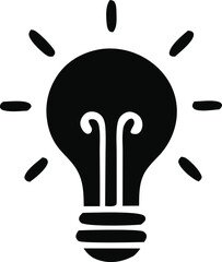 Poster - Black and White Lightbulb Icon Representing Ideas and Innovation with Radiating Lines Suggesting Brilliance and Creativity Isolated on a Clean White Background simple