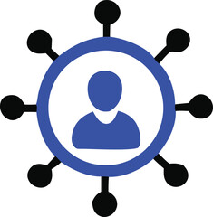 Poster - Social Network Connection Icon with User Profile and Network Nodes Representing Communication Collaboration and Interconnectedness in a Digital or Organizational Context blue user