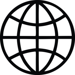 Poster - Simple Black and White Globe Icon with Grid Lines Representing Latitude and Longitude Isolated on a White Background Minimalist Design bold black outline
