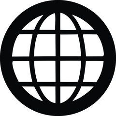 Poster - Simplified Black and White Globe Icon with Grid Lines and Circular Border Representing Global Connectivity and International Communication in a Minimalist Design black