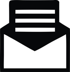 Poster - Stylized Black and White Open Envelope Icon with Three Horizontal Lines Representing a Letter Drawn with Thick Uneven Lines and a Hand Drawn Aesthetic