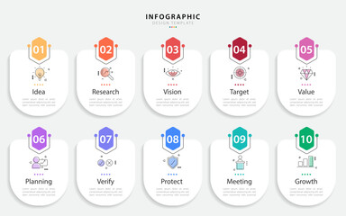 Poster - Infographic 10 step timeline journey, calendar Flat simple infographics design template. presentation graph. Business concept with 10 options, number vector illustration.