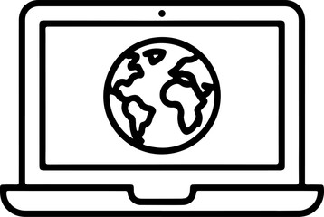 Aufkleber - Simple black line art icon of a laptop displaying a globe on its screen