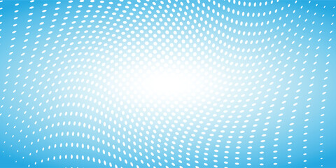 Poster - abstract white halftones on blue center gradient background with wave design