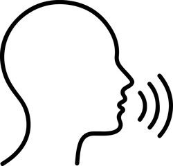 Poster - Simple black outline of a human head profile speaking with sound waves emanating