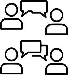 Poster - Four people icons with speech bubbles representing communication and discussion