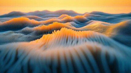 Poster - Colorful Abstract Waves Digital Landscape of Textured Patterns at Sunset