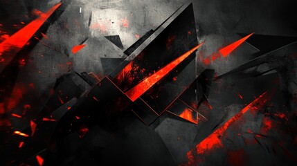 Aufkleber - Abstract dark background with sharp angular shapes and fiery red accents