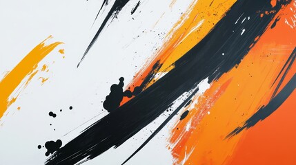 Aufkleber - Dynamic Abstract Painting with Bold Black, Orange and Yellow Strokes