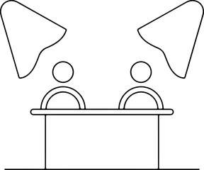 Poster - Two people sitting at a desk with speech bubbles above their heads