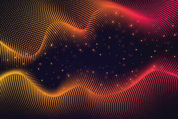 Poster - Abstract background with wavy lines and glowing particles in dark space isolated on transparent background