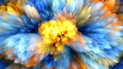 Fototapete - Vibrant abstract explosion of colors blue, orange, and yellow hues create dynamic visual effects.