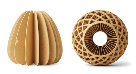 Poster - Wooden Sculptures Minimalist Shapes on White Background