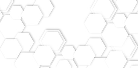 Fototapete - Abstract light grey and white hexagon 3d effect pattern with shadow seamless texture background. Use for book, poster, flyer, website vector illustration.