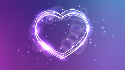 Poster - Neon frame in heart form with shining effects and sparkles