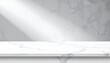 © Riski Digital Studio - White Marble Table Surface with Soft Sunlight and Shadow