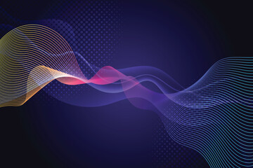 Poster - Abstract background with colorful wavy lines on a dark blue backdrop isolated on transparent background