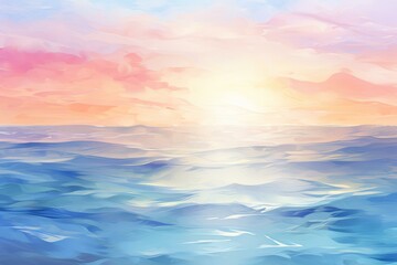 Aufkleber - Beautiful pastel colors digital painting of a sunrise over a calm ocean, creating a serene and peaceful atmosphere