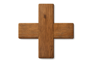 Fototapete - Wooden cross-shaped planks symbolizing faith, healing, craftsmanship against clean transparent backdrop, representing multiple conceptual themes