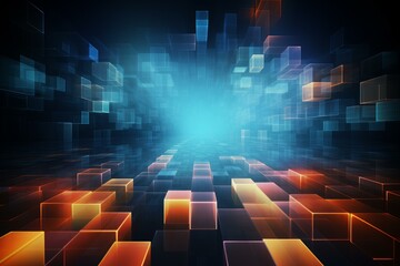 Poster - Glowing digital cubes form a dynamic, abstract tunnel effect