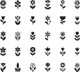 Fototapete - Collection of Whimsical Black and White Flower Icons Simple Botanical Designs for Decoration and Creative Projects Flat Vector Graphics