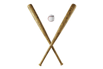 Aufkleber - Wooden baseball bats crossed with ball above on white background, symbolizing sport and workout training equipment design element template. 3D Rendering