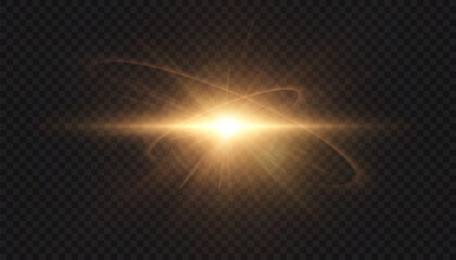 Poster - Abstract golden light effect with rays and glare and particle explosion effect on transparent background. Vector 10 EPS
