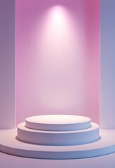 Poster - Elegant White Product Display Podium with Pink and Purple Lighting