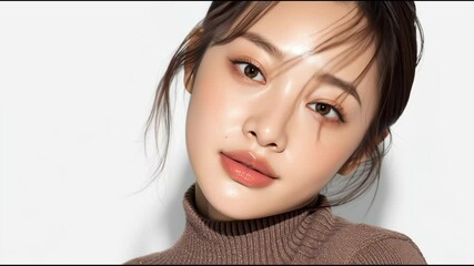 Aufkleber - A woman with a brown sweater on and a light makeup on her face