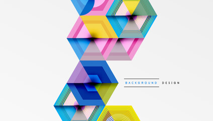 Poster - Abstract geometric composition. Hexagonal shapes overlap, creating vibrant colorful layers. Modern design element for backgrounds.