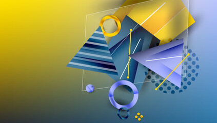 Aufkleber - Abstract geometric composition. Shapes overlap, creating dynamic visual interest. Yellow, blue gradients dominate design.