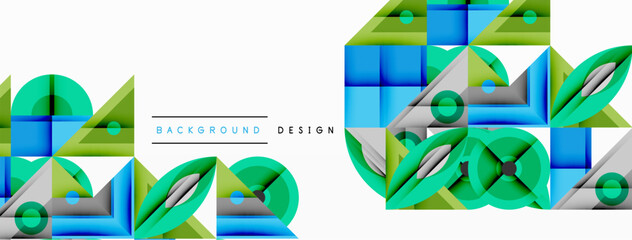 Poster - Abstract geometric shapes, blue, green, silver tones. Modern design elements create dynamic visual pattern. Minimalist style.