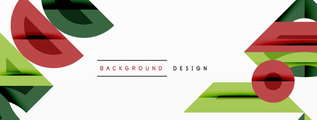 Poster - Abstract geometric shapes overlap, creating dynamic composition. Red, green hues dominate white background. Modern design element.