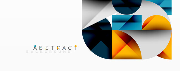 Aufkleber - Modern abstract design features overlapping geometric shapes. Blue, orange, gray tones create dynamic composition. Clean, minimalist aesthetic.