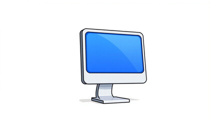 Fototapete - 3D cartoon computer monitor icon with blue screen, ideal for tech, digital education, and UI/UX illustration themes.