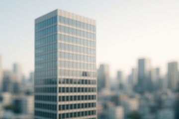 Poster - Urban office complex with a hazy cityscape backdrop