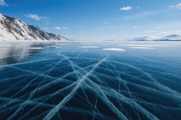 Wall Mural - frozen water surface on a large lake