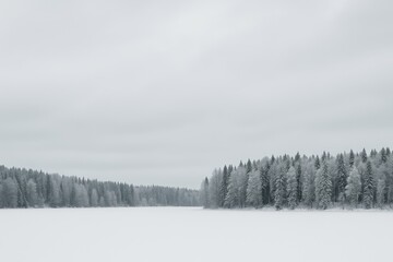 Wall Mural - simple winter scene featuring a lake on a cloudy day